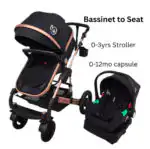 Ultra - 3 in 1 Stroller + Bassinet + Capsule Combo with Sunshade Sets and Food Tray - Black Gold - Image 10