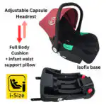 Gold Series 3-in-1 Travel System – Stroller + Bassinet + Capsule and Food Tray - Red/Gold - Image 6