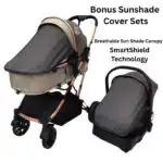 Preorder - Gold Series 3 in 1 Travel System - Stroller + Bassinet + Capsule with Food Tray - Beige/Gold - Image 7