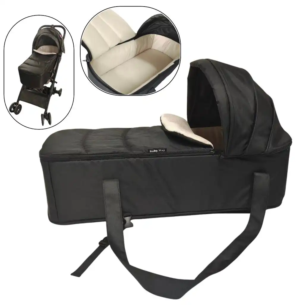 748CBD2D-9139-432B-8485-4D4FA7255F59 Cocoon Portable Stroller Soft Carry Cot with Foot Cover and Canopy - BLACK - Image 1