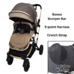 Preorder - Gold Series 3 in 1 Travel System - Stroller + Bassinet + Capsule with Food Tray - Beige/Gold - Image 11