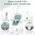 Elevate Adjustable and Folding High Chair with Locking Wheels & Storage Basket - PINK - Image 10