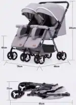 Black 2-Way Folding Compact Double / Twin Stroller + Rain Cover - Image 11