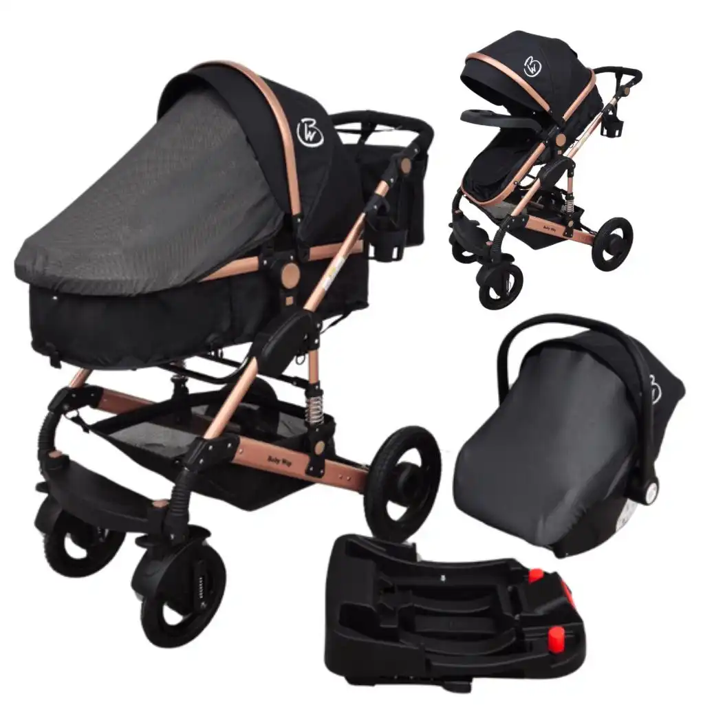 81367F34-C542-4B63-962D-3136829C402A Ultra - 3 in 1 Stroller + Bassinet + Capsule Combo with Sunshade Sets and Food Tray - Black Gold - Image 1