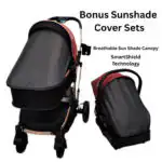 Gold Series 3-in-1 Travel System – Stroller + Bassinet + Capsule and Food Tray - Red/Gold - Image 9