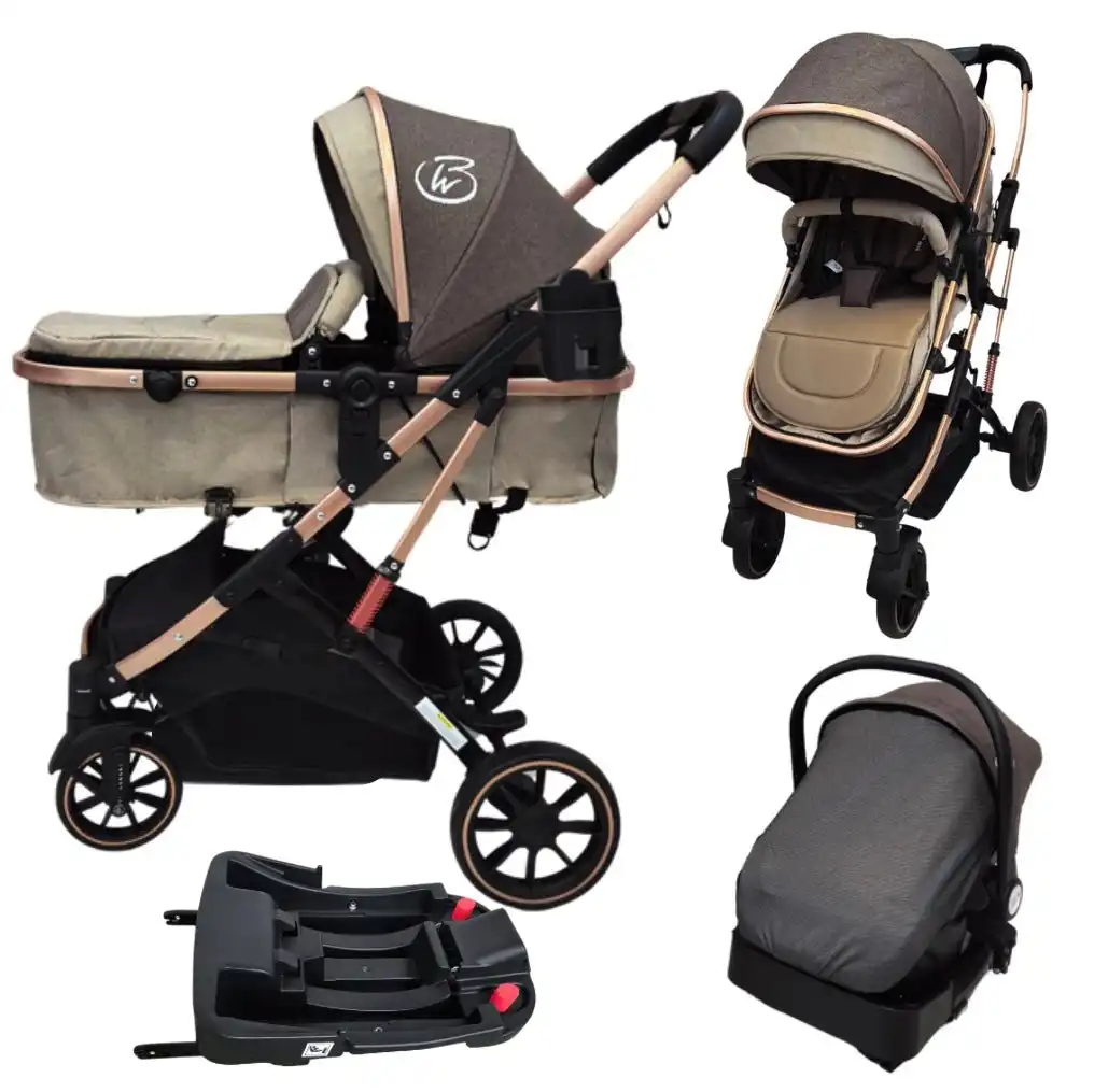 9A0FF406-406F-44A1-8E36-8709375A8303 Preorder - Gold Series 3 in 1 Travel System - Stroller + Bassinet + Capsule with Food Tray - Beige/Gold - Image 1