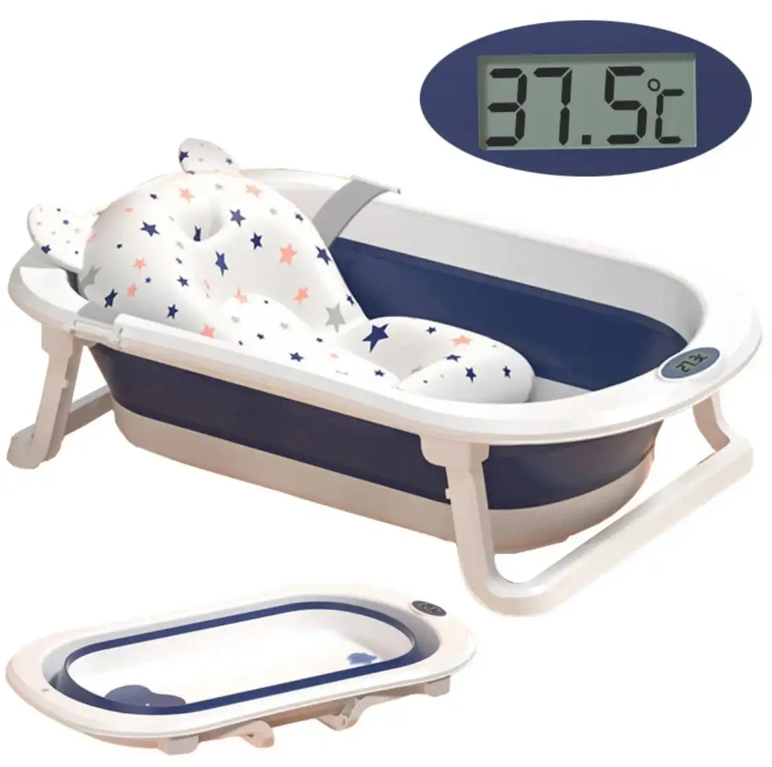 A27A431B-2CFD-40E1-BF52-B18733ECA281 Modern Space-Saving Baby Bathtub with Supportive Pillow and Temperature Reader - Image 1