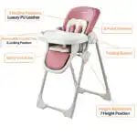 Adjustable and Folding Feeding High Chair with Plush Cushion and Storage Basket - Image 19