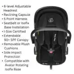 Crown i-Size Reclining Capsule Car Seat + 360 Rotating ISOFIX Base - BLACK - Image 6