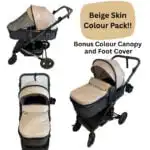 Evolve - 3 in 1 Stroller + Bassinet + i-Size Capsule Travel System with Mattress, Food Tray + Beige Skin - Image 14