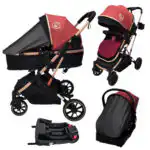 Gold Series 3-in-1 Travel System – Stroller + Bassinet + Capsule and Food Tray - Red/Gold