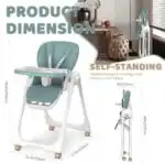 Elevate Adjustable and Folding High Chair with Locking Wheels & Storage Basket - BEIGE - Image 7