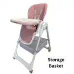 Elevate Adjustable and Folding High Chair with Locking Wheels & Storage Basket - PINK - Image 7