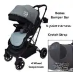 Preorder - Gold Series 3-in-1 Travel System - Bassinet + Stroller + Capsule with Food Tray - Grey/Black - Image 7