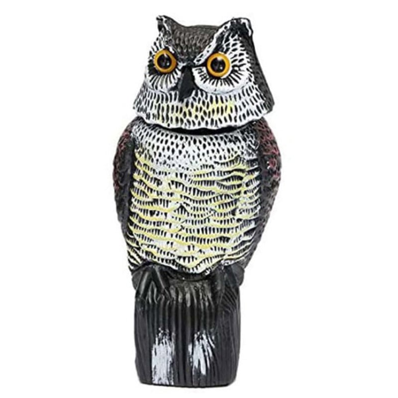 Owl Bird Scarer Bird Horned Owl With Rotating Head-Vertical Great Owl Garden Decor