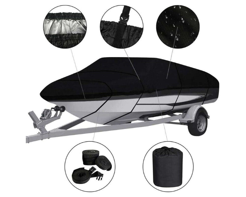 Boat Cover Heavy Duty – 600D Black Trailerable Boat Cover for 16–18ft V-Hull