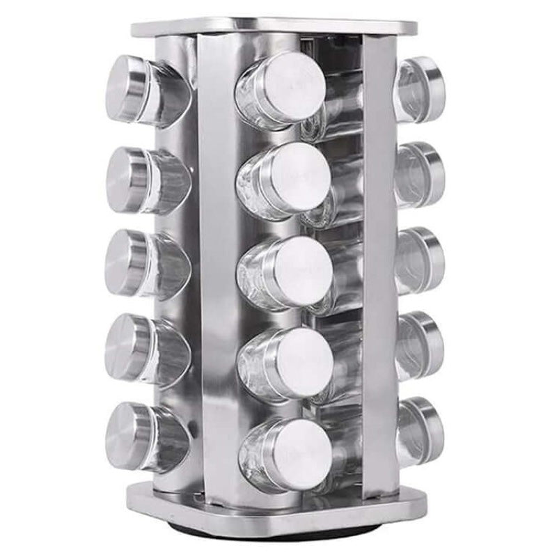 Spice Rack Stand Carousel Rotating Glass Round 20 Jars