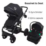 Ultra – 3 in 1 Stroller + Bassinet + Capsule Combo with Sunshade Sets and Food Tray - Black - Image 6