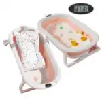 Modern Space-Saving Baby Bathtub with Supportive Pillow and Temperature Reader