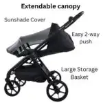 Crown Y Luxury Travel System - Reversible Stroller + Reclining i-Size Capsule + Rotating ISOFIX Base - Image 8