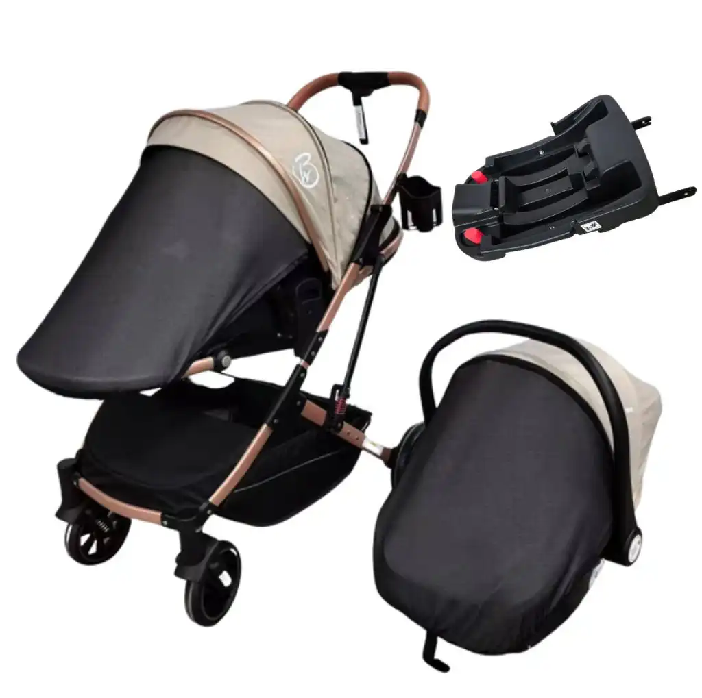 D9F08669-E7EC-4412-B1A5-05E8C9B0FA19 The Flex Beige: 3 in 1 Stroller, Open Bassinet, and Capsule Car Seat Combo with Sunshade Cover Sets - Image 1
