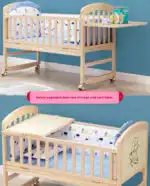 Co-sleeper Wooden Blue Baby Crib Bed + Mattress + Fold out Changing Table + 5-piece bedding - Image 7