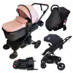Evolve - 3 in 1 Stroller + Bassinet + i-Size Capsule Car Seat Travel System with Mattress, Food Tray + Pink Skin