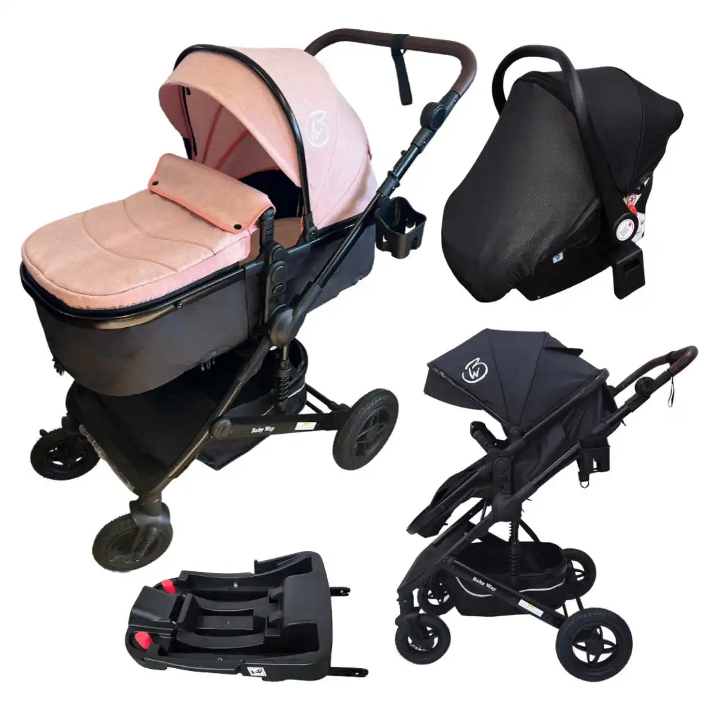 E56C3ABB-C2C3-4932-8AE1-6943985E9ACD Evolve - 3 in 1 Stroller + Bassinet + i-Size Capsule Car Seat Travel System with Mattress, Food Tray + Pink Skin - Image 1