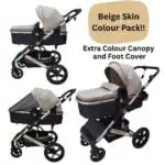 Supra - 3 in 1 Stroller + Bassinet + Capsule Car Seat Combo with Mattress, Food Tray and Beige Skin - Image 9
