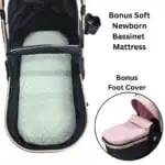 Supra - 3 in 1 Stroller + Bassinet + Capsule Car Seat Combo with Mattress, Food Tray and Pink Skin - Image 11