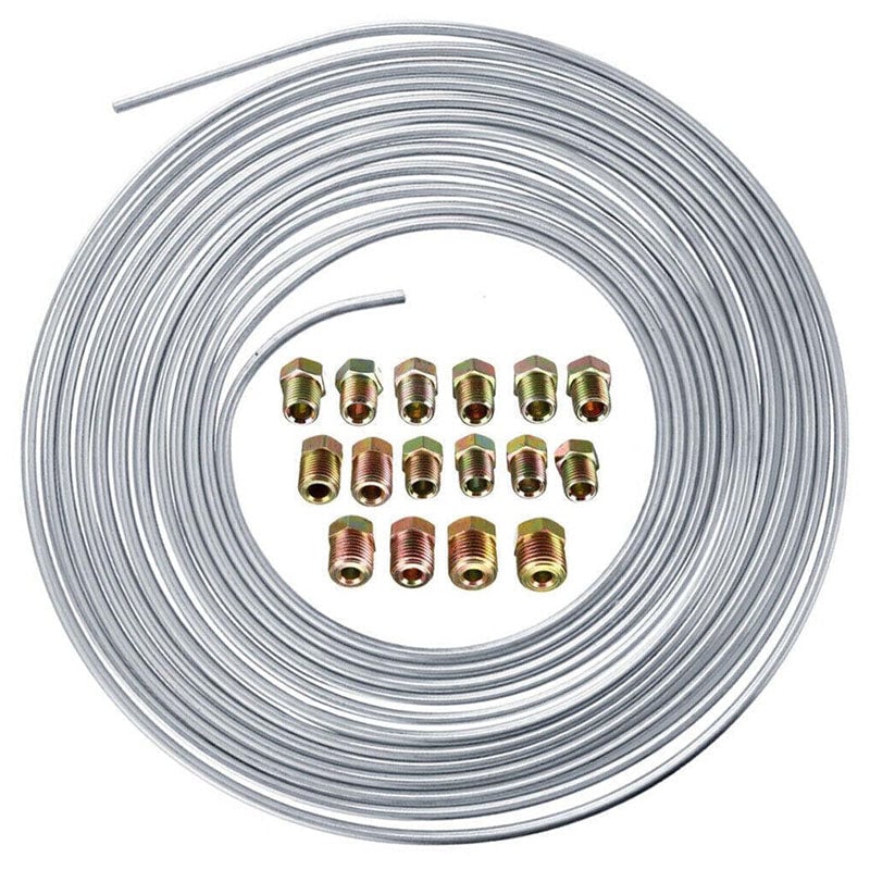25Ft 3/16 OD Metal Brake Line Tubing Set with 16 Assorted Fittings