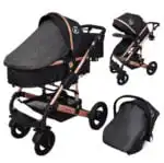 Ultra - 3 in 1 Stroller + Bassinet + Capsule Combo with Sunshade Sets and Food Tray - Black Gold - Image 13
