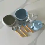 Feeding kits - silicone bowls, spoons, forks and sippy drink bottle