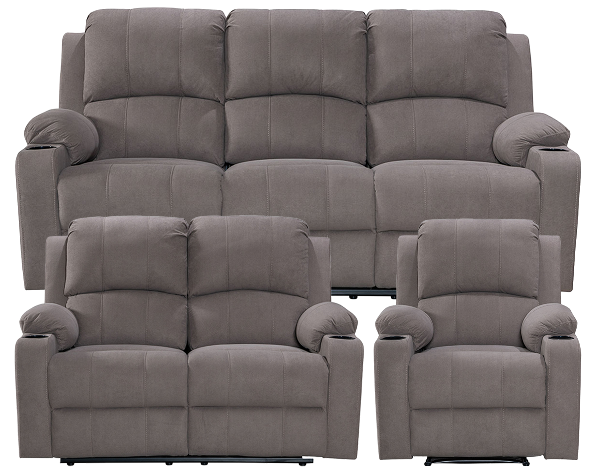 Sofa Set 3PCS NovaCloud Recliner Mocha Chenille