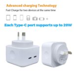 40W Dual 20W Type-C PD Fast Charger, NZ/AU Approved, 5V/9V/12V Fast Charging - Image 3