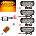 4 PACK AMBER Emergency LED Grille Lights, Wireless Remote, 12 Modes, 12V-24V