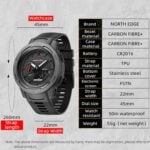 North Edge Mars 3 Carbon Fiber Outdoor Watch, 50 Metres Waterproof, World Time, Stopwatch - Image 7
