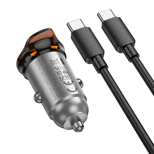 hoco-car-charger-43w-pd-qc-super-fast-car-charger-w-mini-size-c-to-c-cable-included-1169706881 43W PD+QC Super Fast Car Charger w/ Mini Size, C to C Cable Included - Image 1